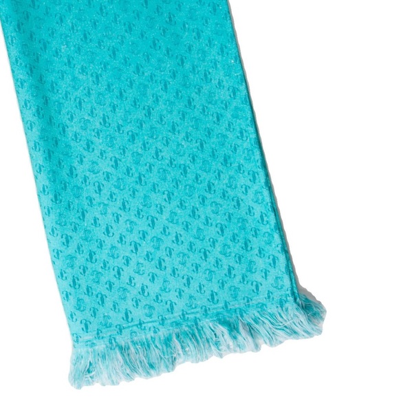 JIMMY CHOO Aqua Blue JC Monogram Print Cotton Beach TOWEL Terry 70 x 36.75 inch - Picture 2 of 5